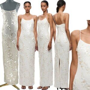 🆕 MISHA COLLECTION 🧿 NWOT Devina Sequin Maxi Dress, Ivory - Sz S